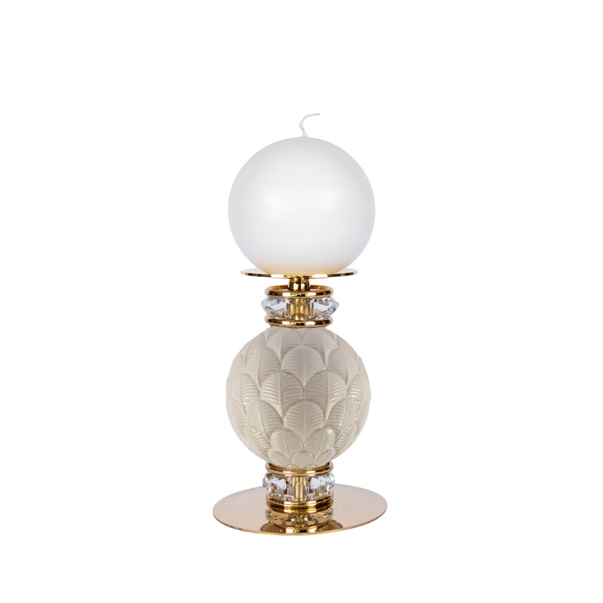 Peacock Small Candle Holder - White &amp; Gold 