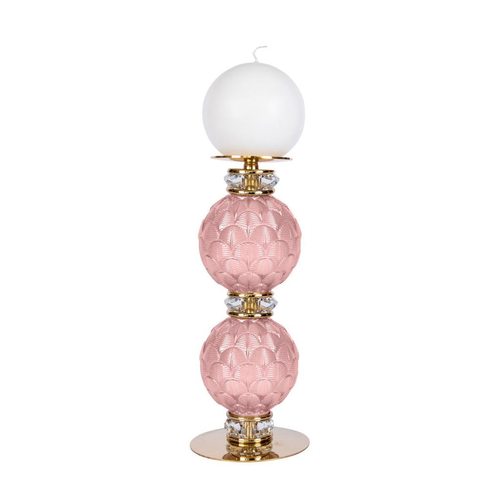 Peacock Medium Candle Holder - Pink & Gold