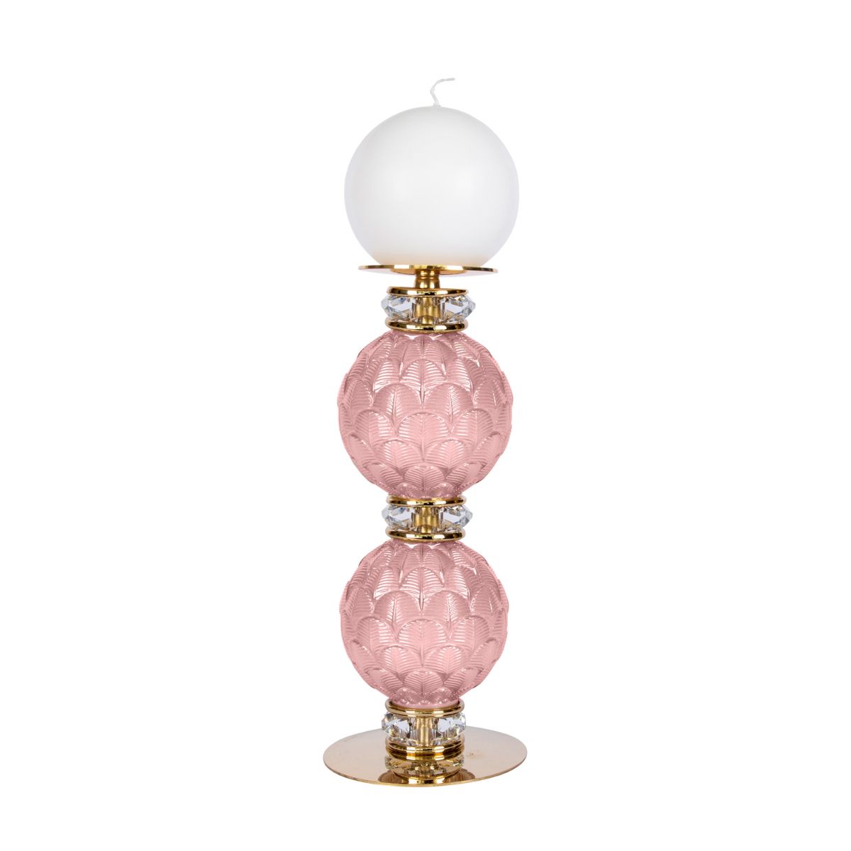 Peacock Medium Candle Holder - Pink &amp; Gold 