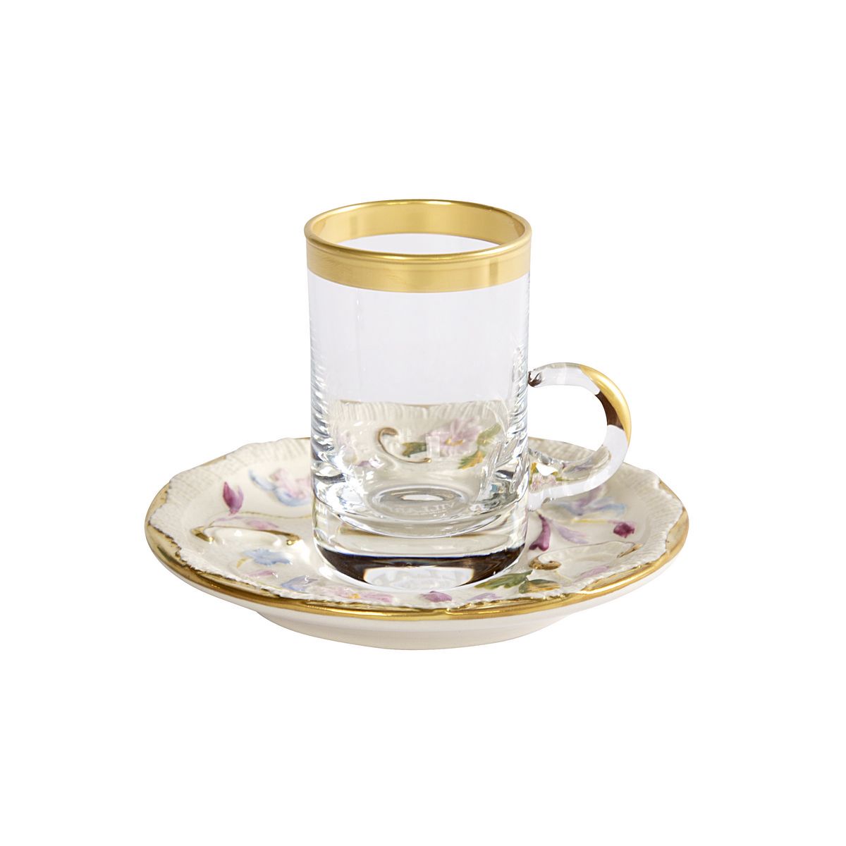 Taormina Multicolor &amp; Gold Arabic Tea Cup And Saucer Small Size 