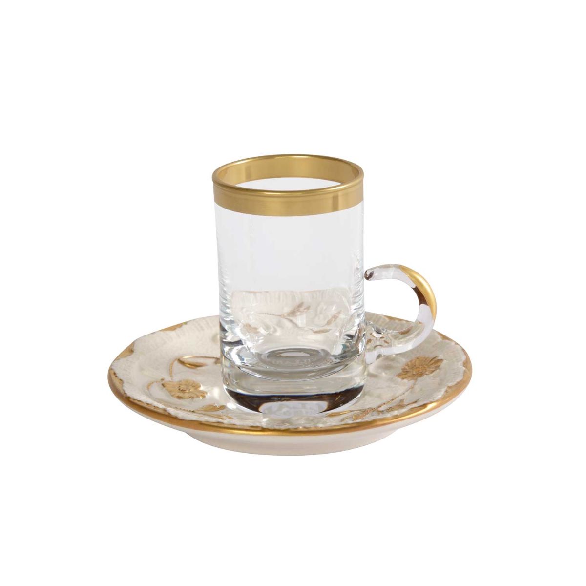 Taormina White &amp; Gold Arabic Tea Cup And Saucer Small Size 