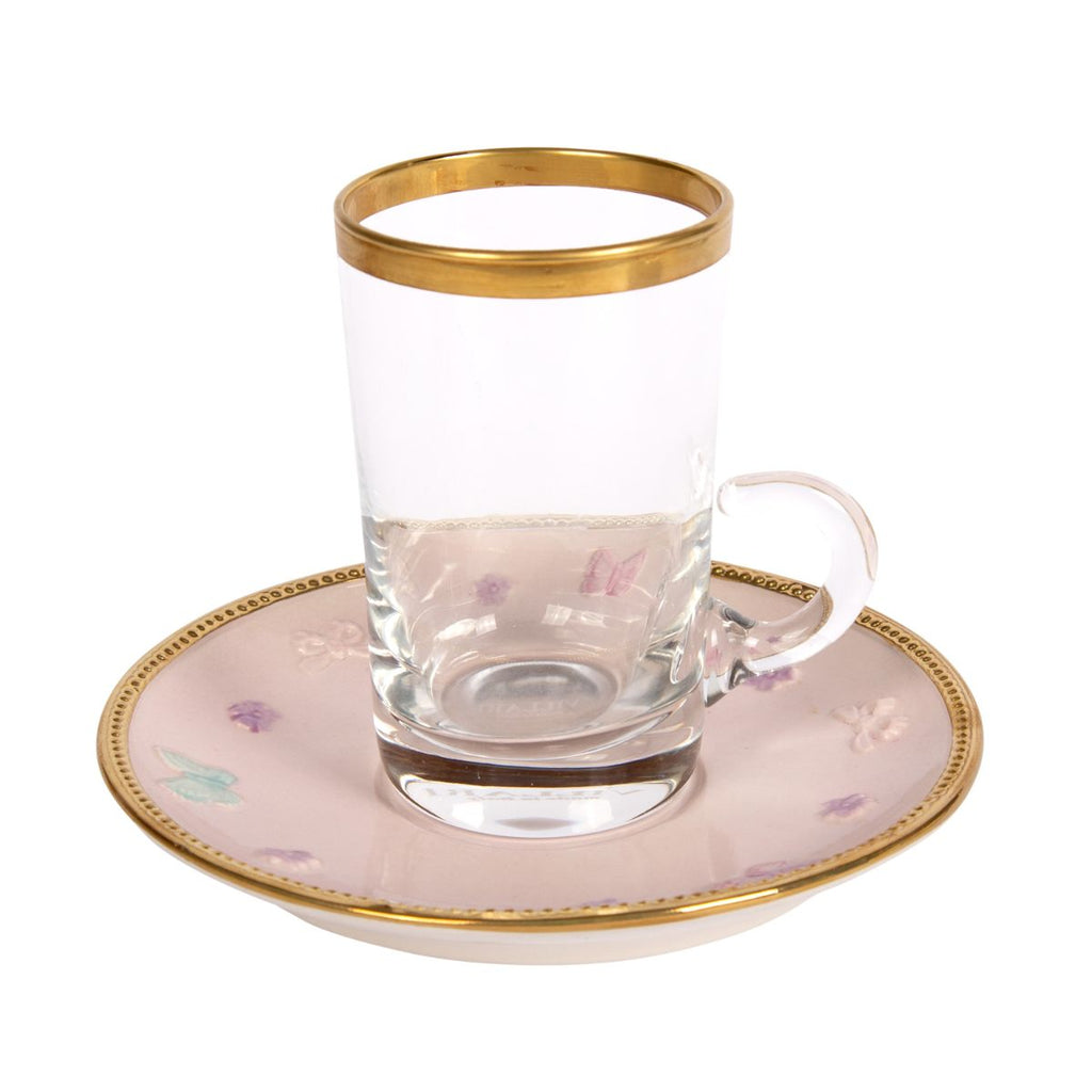 Butterfly Pastel Pink Green Tea Cup & Saucer