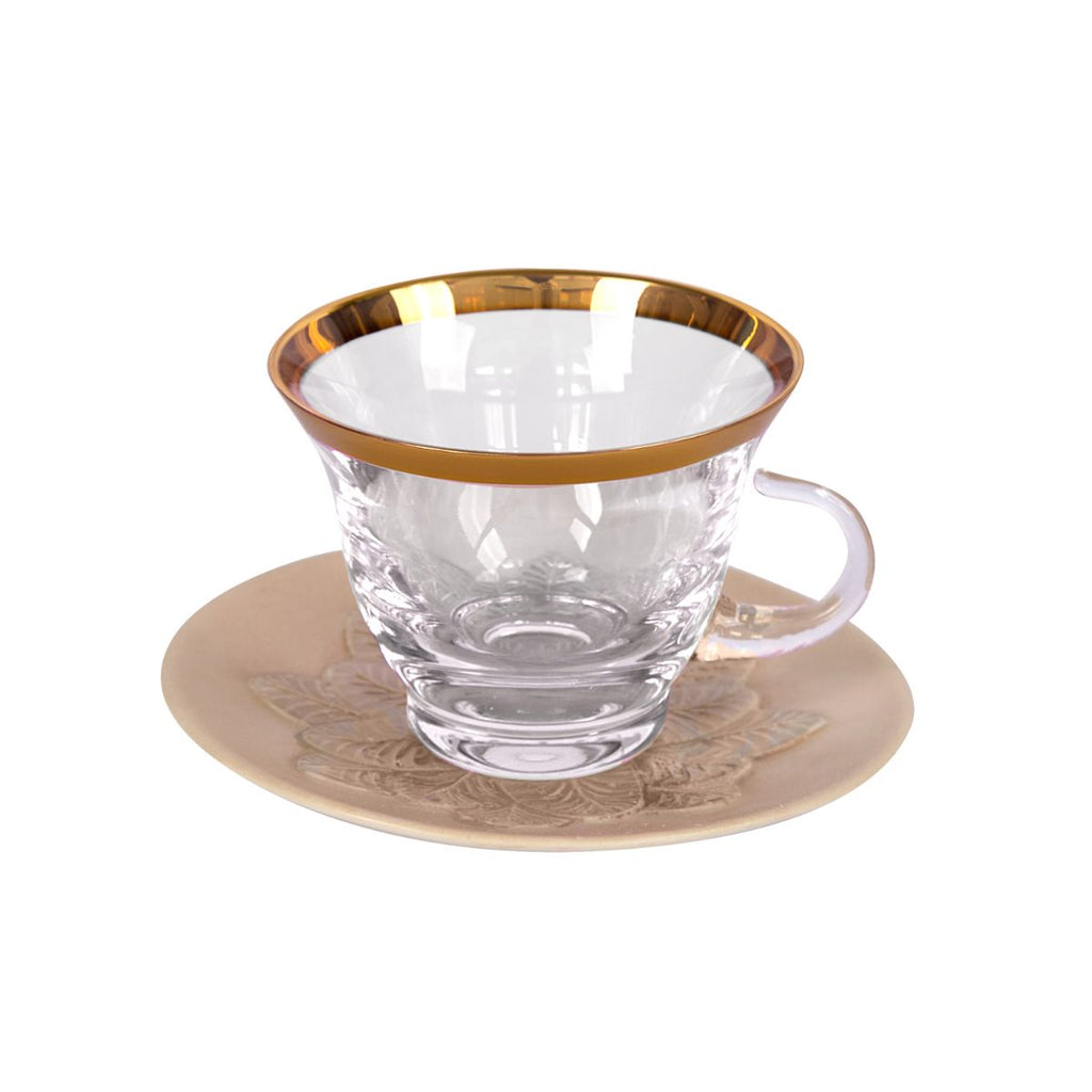 Peacock Caramel & Gold Cappuccino Cup & Saucer