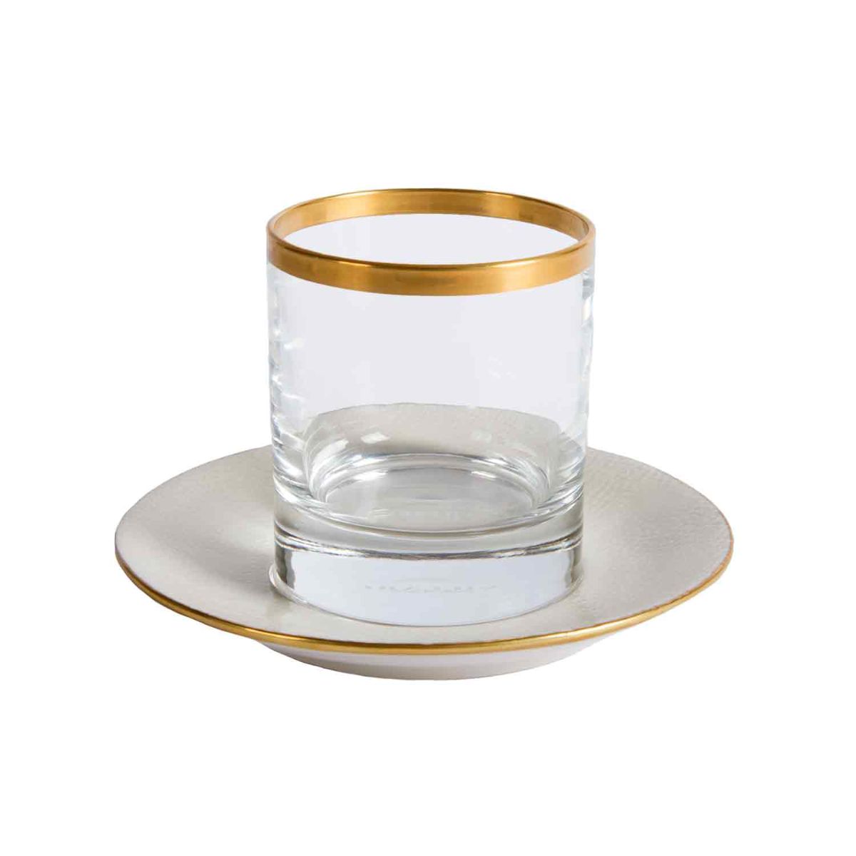 Dressage White &amp; Gold Ice Cream Cup &amp; Saucer 