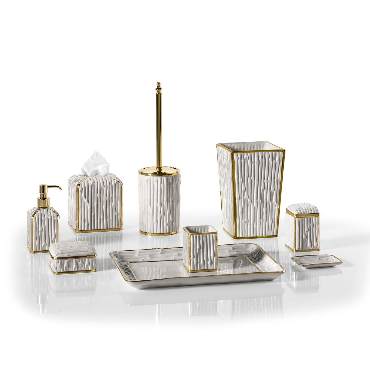 Bamboo White &amp; Gold Bathroom Set 