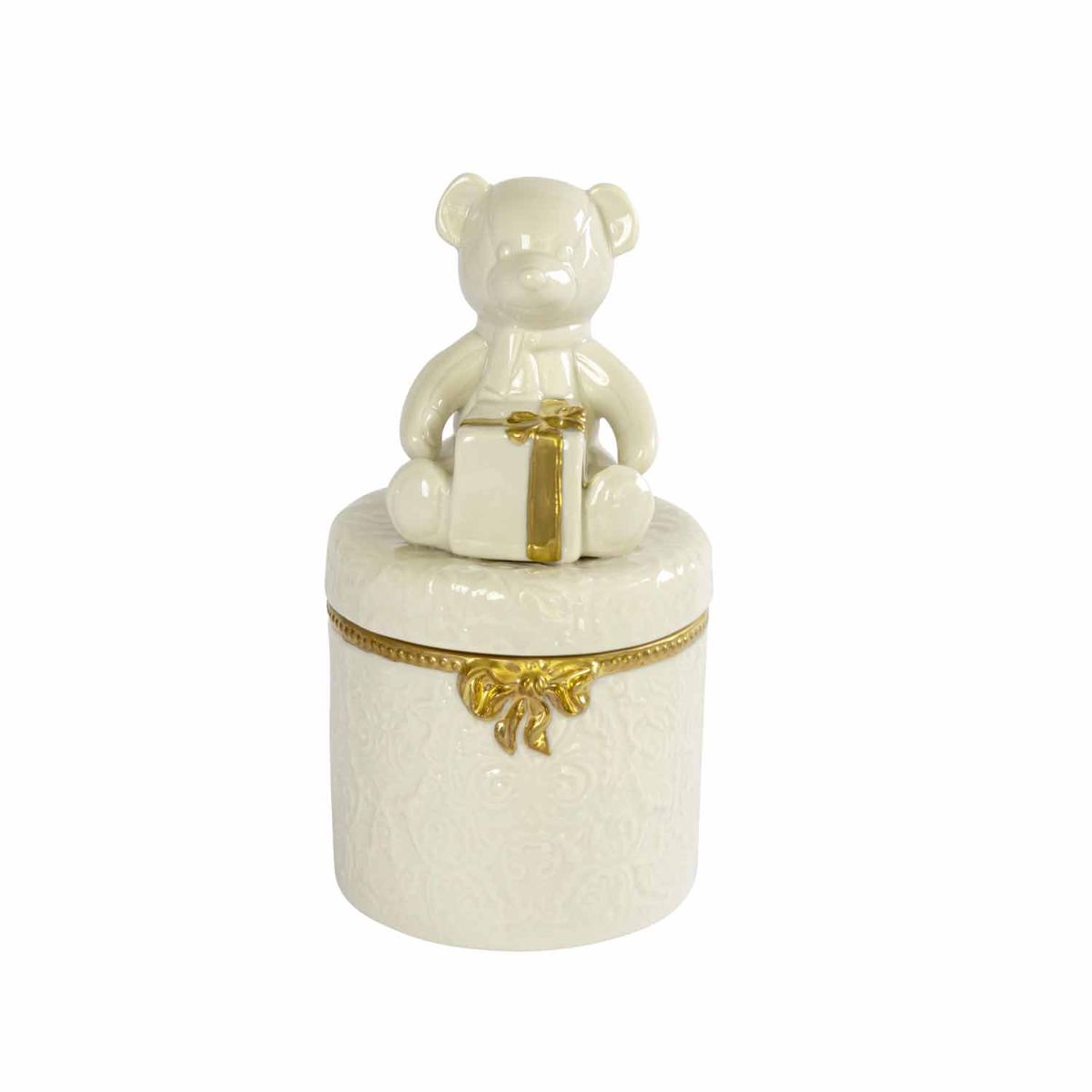 Baby Teddy Trinket Box - White &amp; Gold 