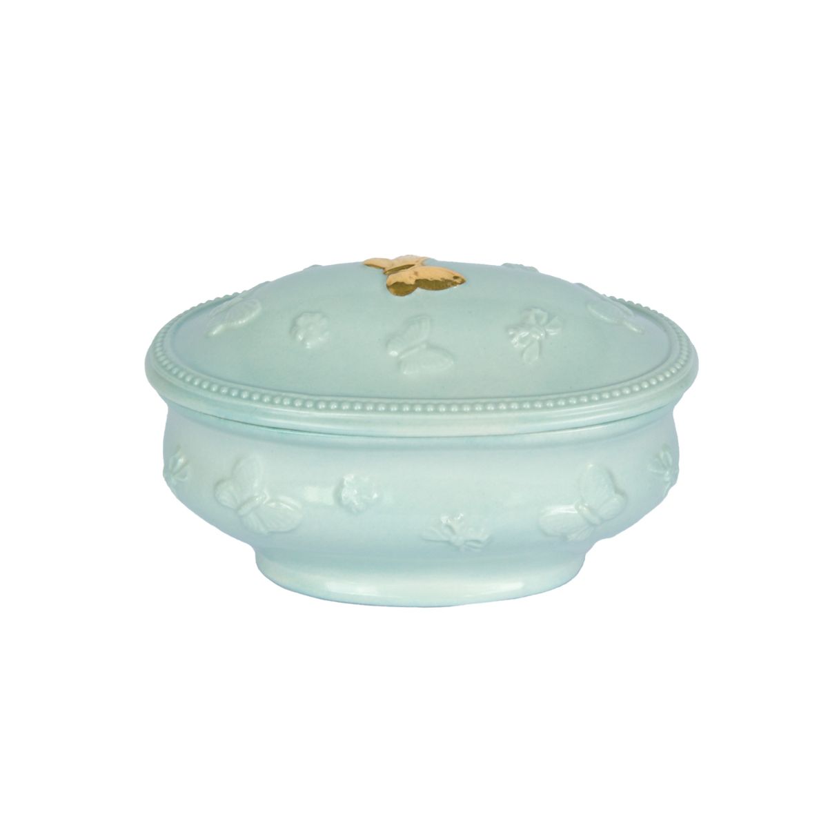 Butterfly Oval Trinket Box - Aquamarine
