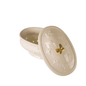 Butterfly Oval Trinket Box - White & Gold