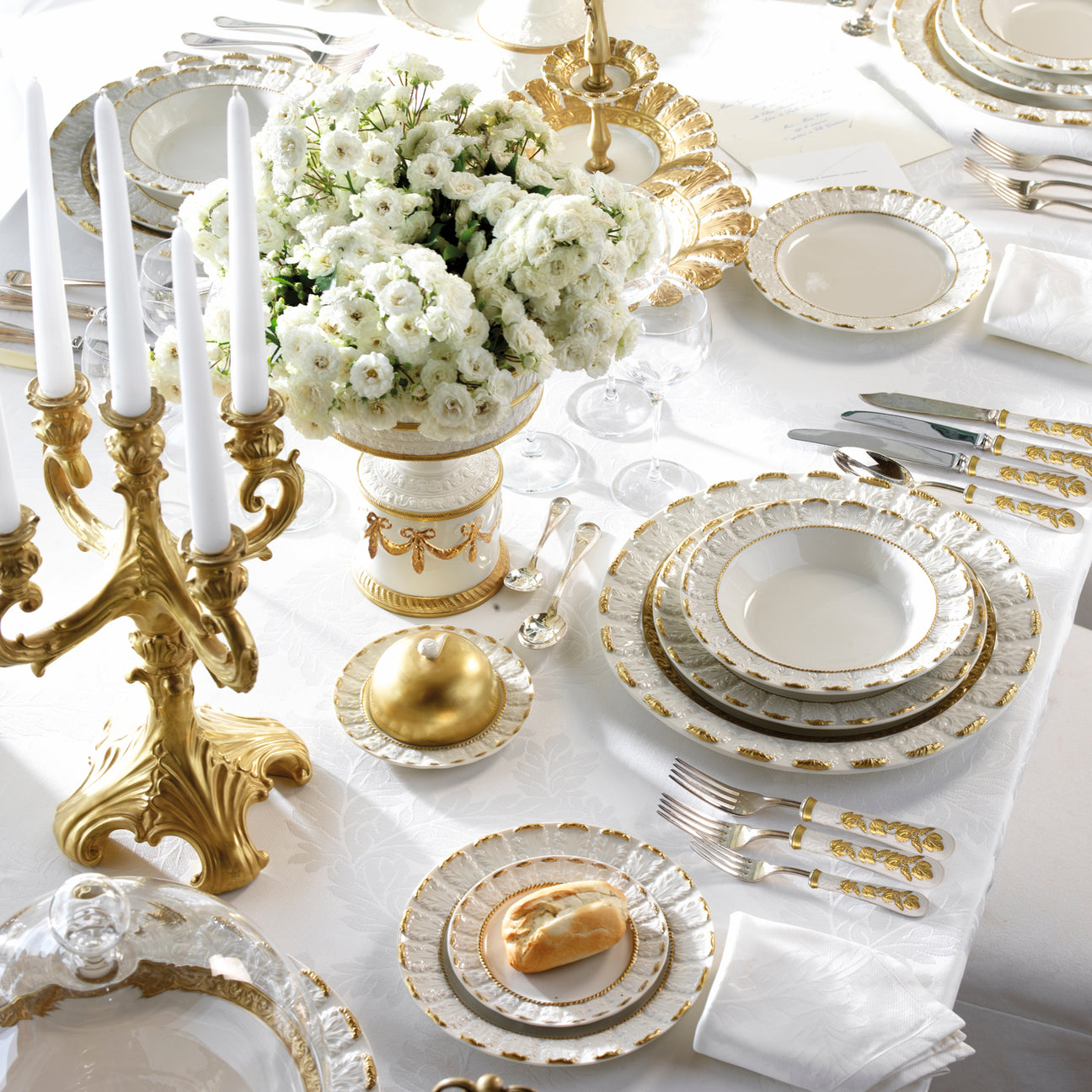Queen Elizabeth Dining Set - White &amp; Gold 